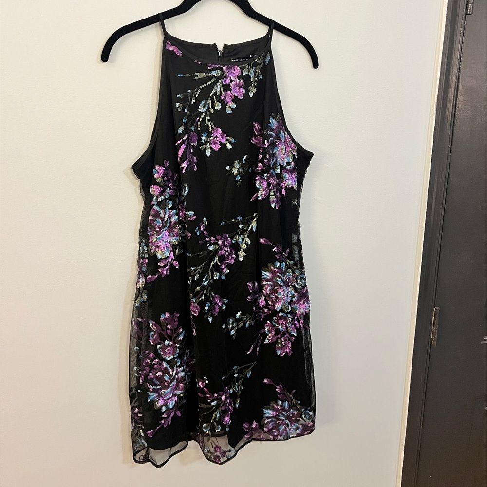 White House Black Market Black and Purple Backless Dress